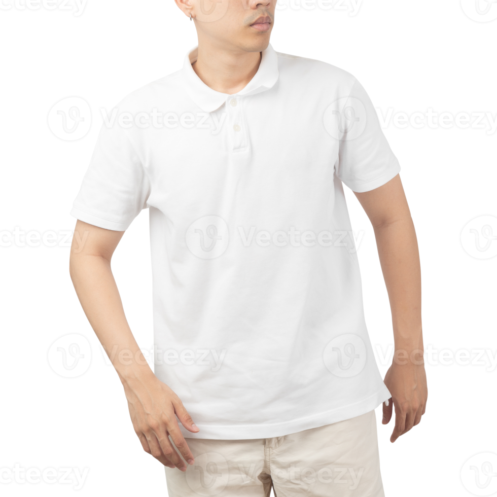 uomo in mockup di t-shirt polo bianca, modello di progettazione png