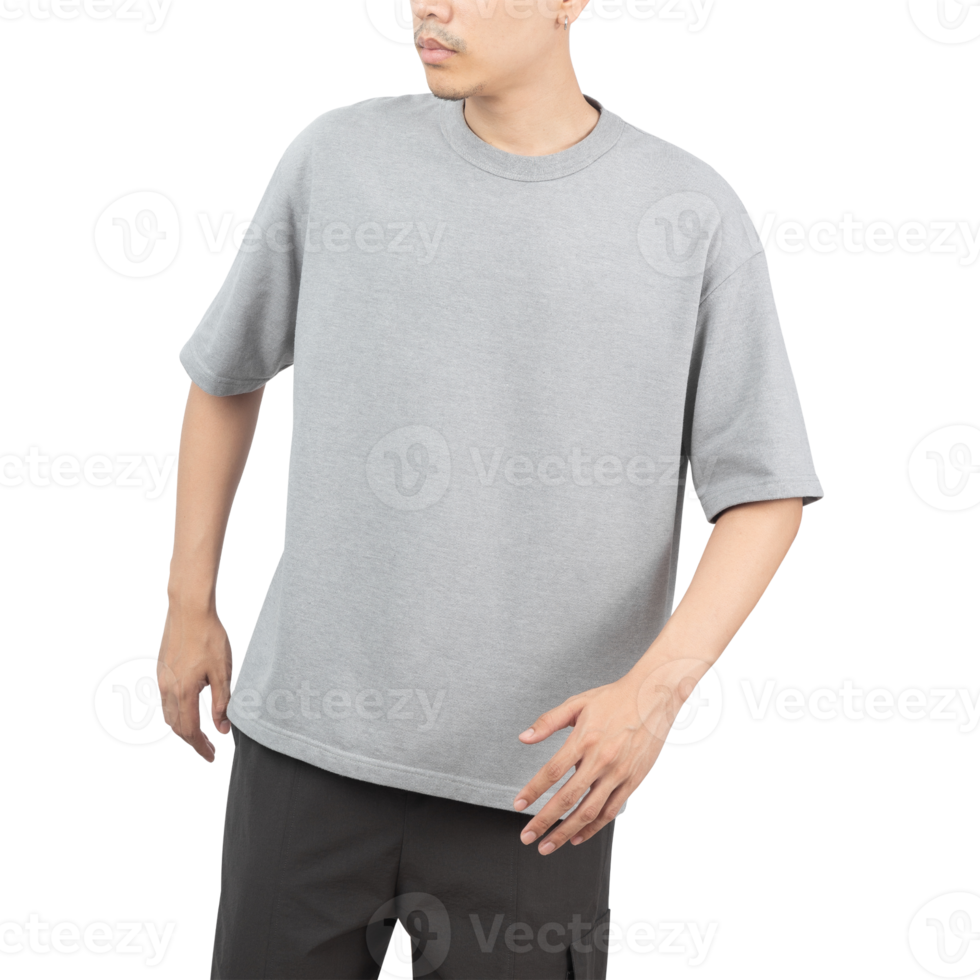 Man in grey oversize t-shirt mockup, Design template png