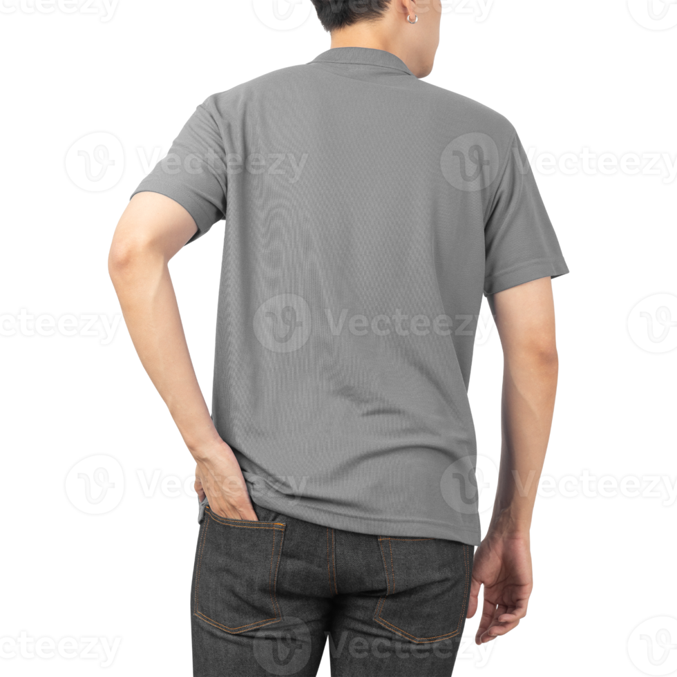 homem na maquete de camiseta polo cinza, modelo de design png