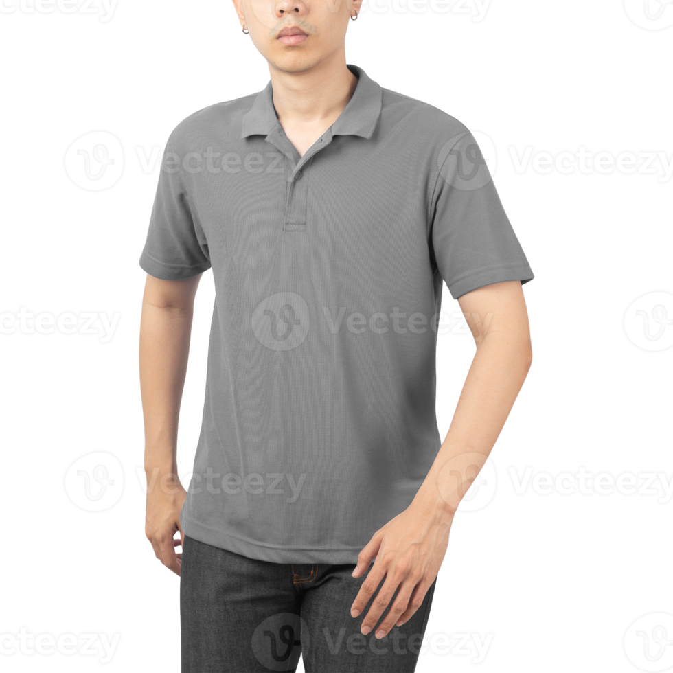 man in grijze polo t-shirt mockup, ontwerpsjabloon png