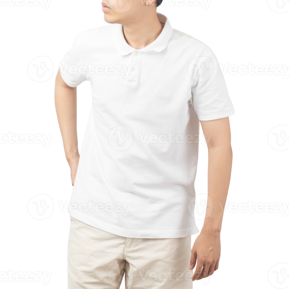 Man in white Polo t-shirt mockup, Design template png