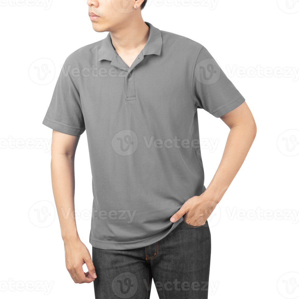 Man in grey Polo t-shirt mockup, Design template png