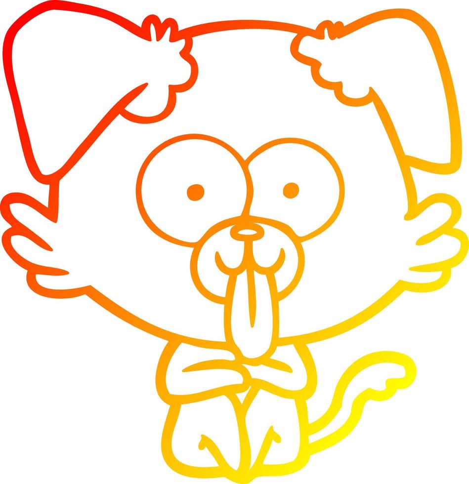 dibujo de línea de gradiente cálido perro de dibujos animados con la lengua fuera vector