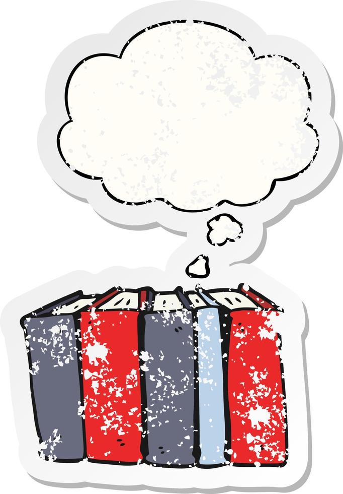 cartoon books and thought bubble as a distressed worn sticker vector