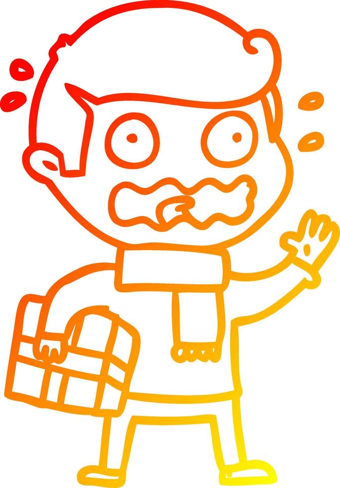 warm gradient line drawing cartoon man totally stressed out vector