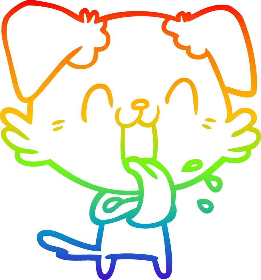 rainbow gradient line drawing cartoon panting dog vector