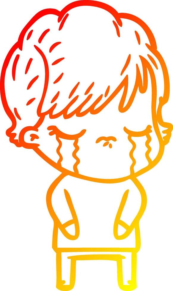warm gradient line drawing cartoon woman crying vector