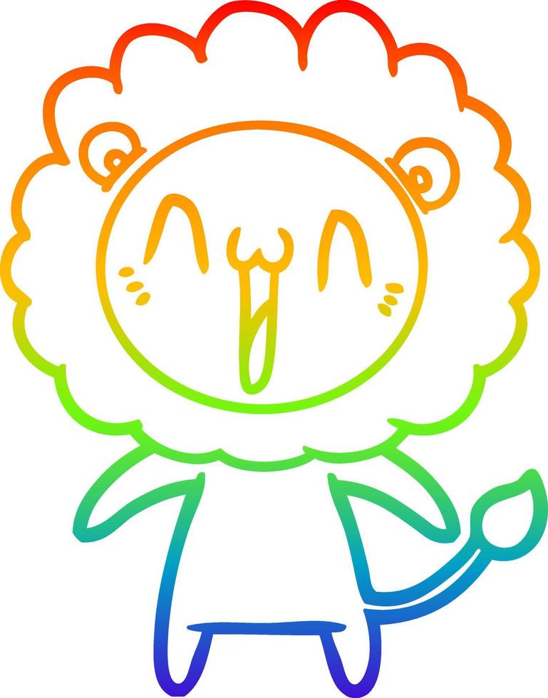 rainbow gradient line drawing happy cartoon lion vector