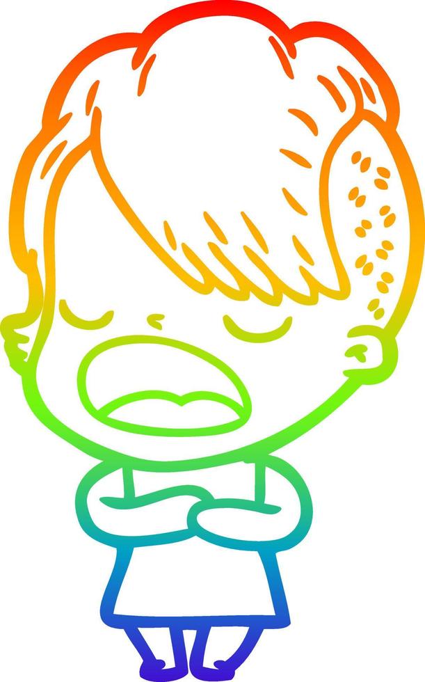 rainbow gradient line drawing cartoon cool hipster girl talking vector