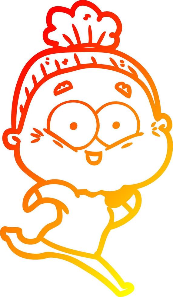 warm gradient line drawing cartoon happy old woman vector