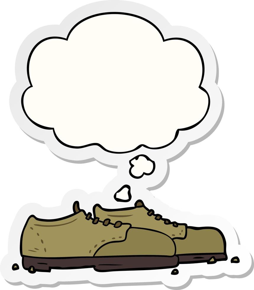 cartoon shoes and thought bubble as a printed sticker vector