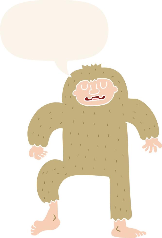 caricatura, bigfoot, y, burbuja del discurso, en, estilo retro vector