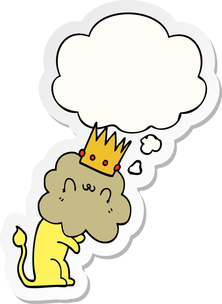 cartoon lion with crown and thought bubble as a printed sticker vector