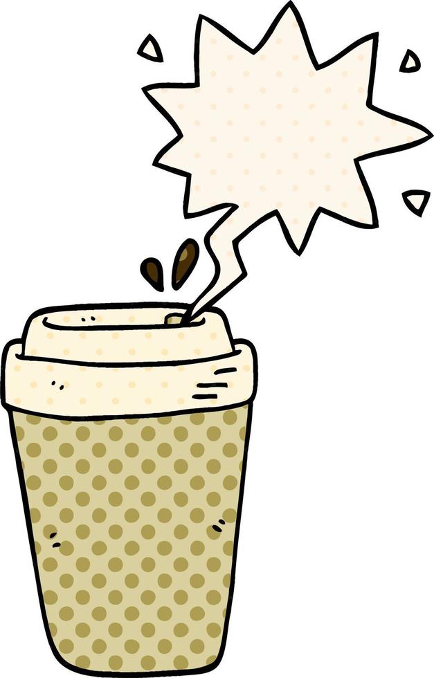 cartoon coffee cup and speech bubble in comic book style vector
