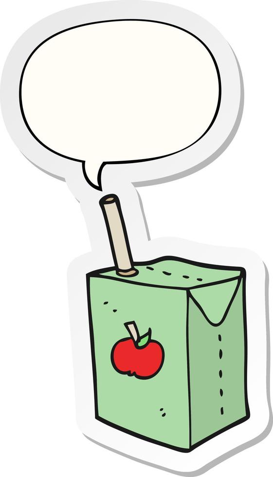 cartoon apple juice box and speech bubble sticker vector