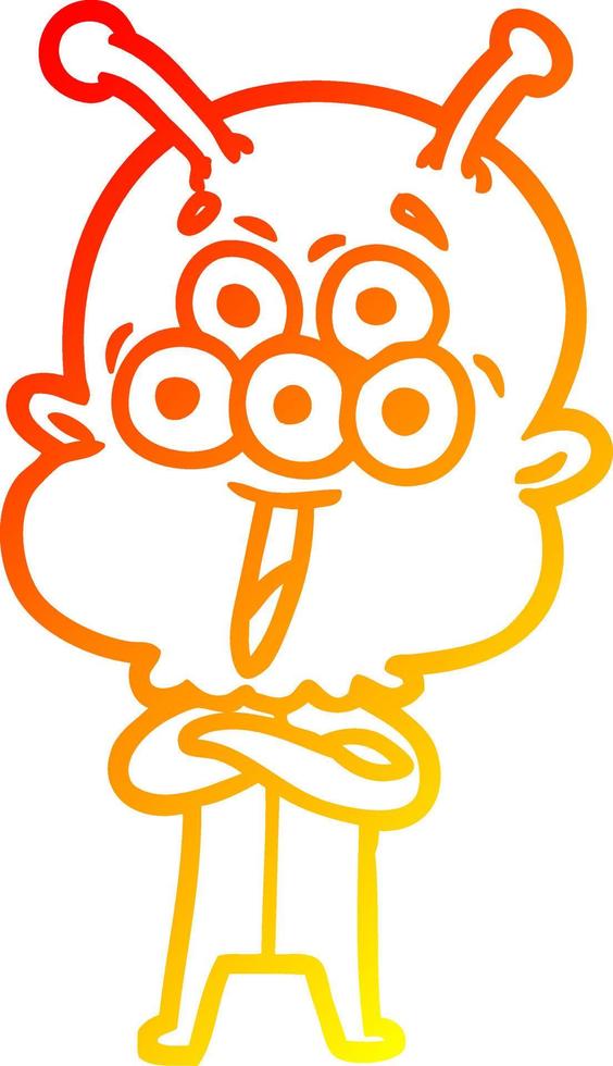 warm gradient line drawing happy cartoon alien vector
