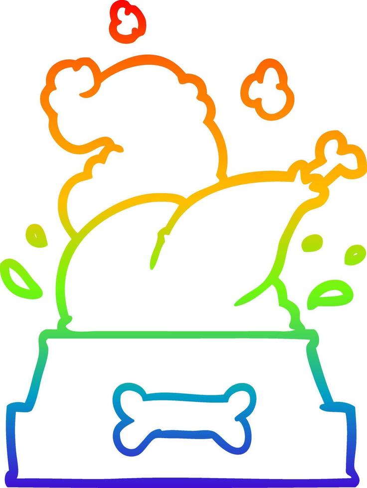 rainbow gradient line drawing whole cooked turkey crammed into a dog bowl for a happy christmas pup vector
