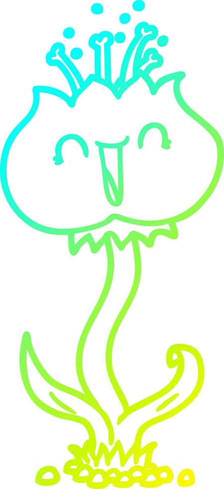 cold gradient line drawing cute cartoon flower vector