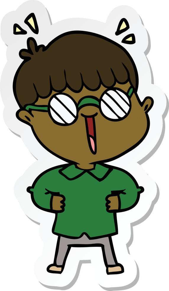 sticker of a cartoon boy wearing spectacles vector