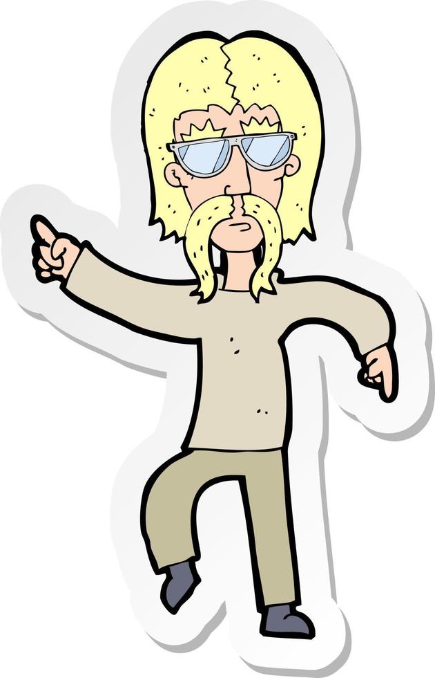 sticker of a cartoon hippie man wearing glasses vector
