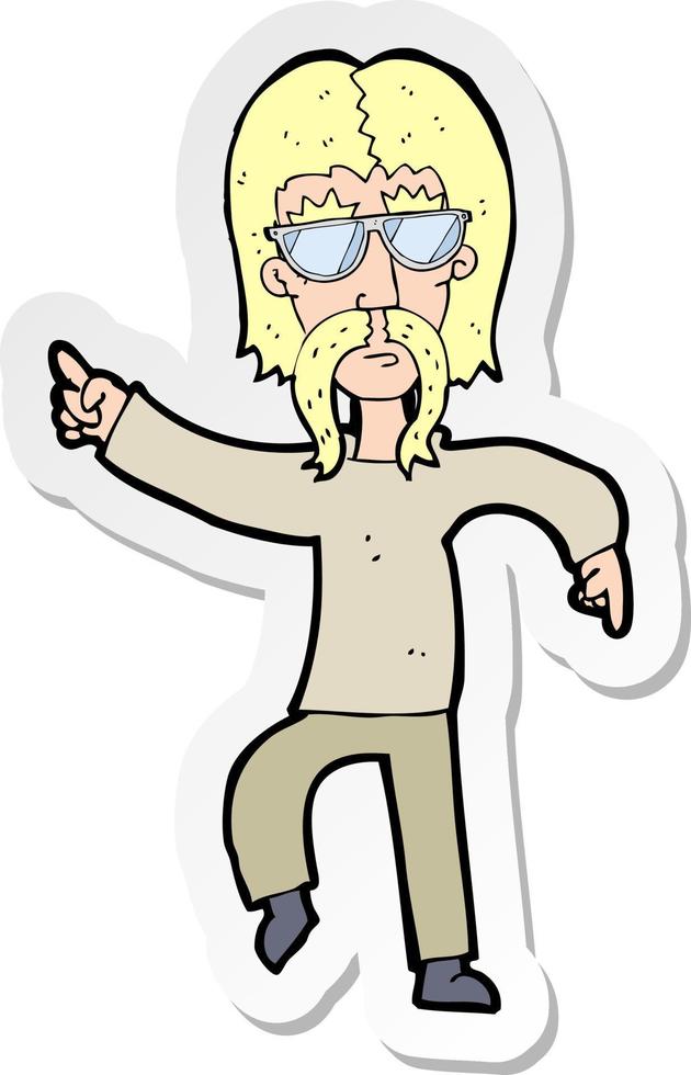 pegatina de un hombre hippie de dibujos animados con gafas vector