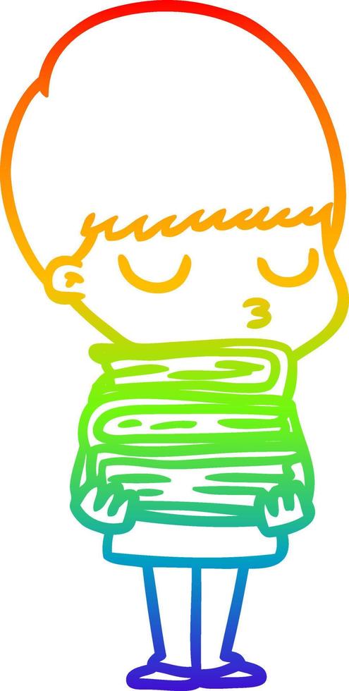 rainbow gradient line drawing cartoon calm boy vector