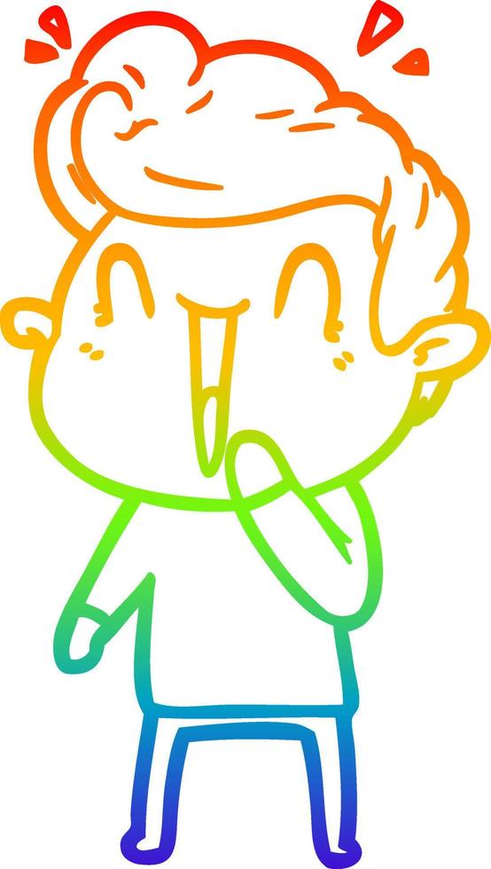 rainbow gradient line drawing cartoon excited man vector