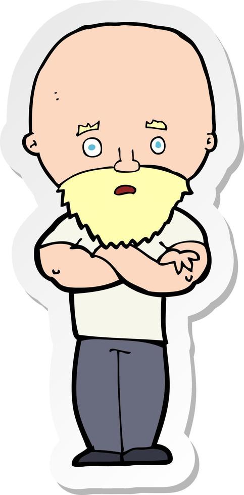 sticker of a cartoon shocked bald man with beard vector