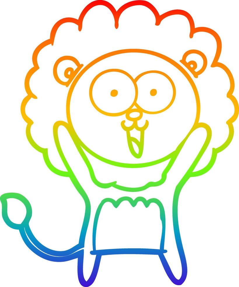 rainbow gradient line drawing happy cartoon lion vector