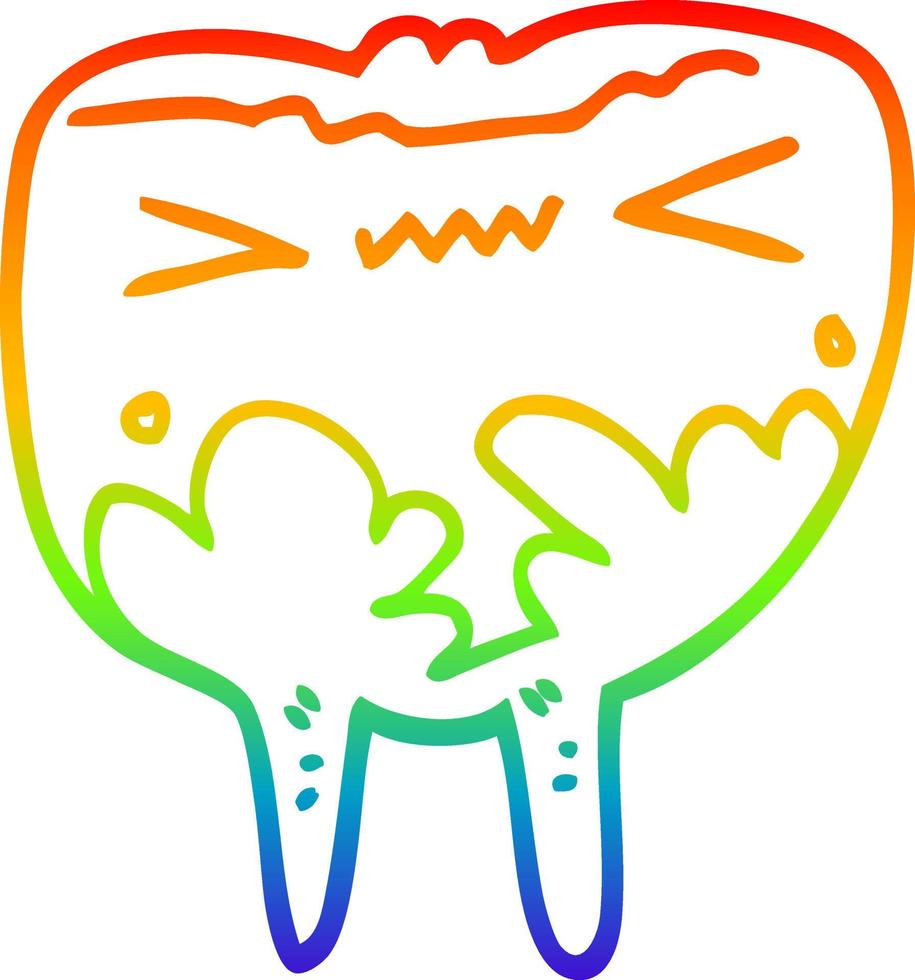 rainbow gradient line drawing cartoon bad tooth vector