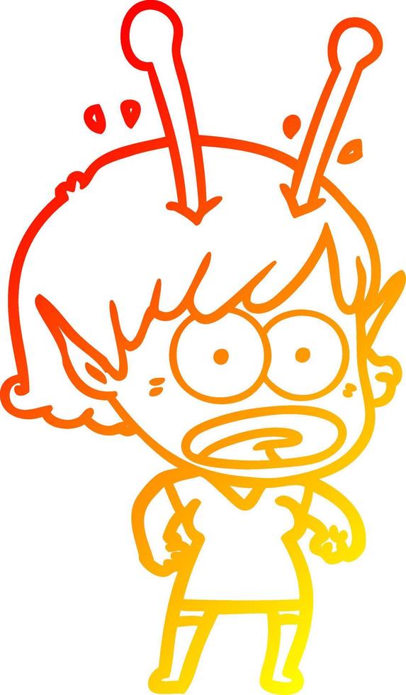warm gradient line drawing cartoon shocked alien girl vector