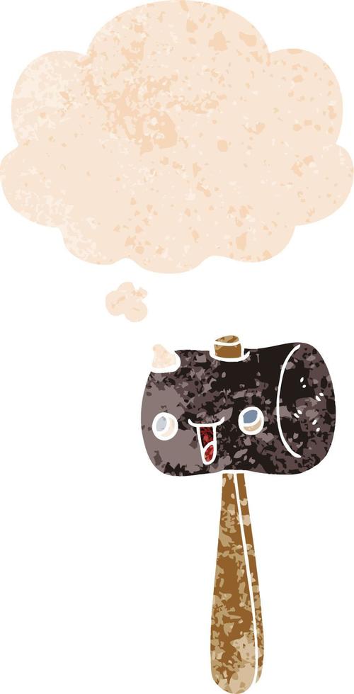 cartoon mallet and thought bubble in retro textured style vector