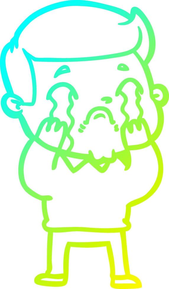 cold gradient line drawing cartoon man crying vector