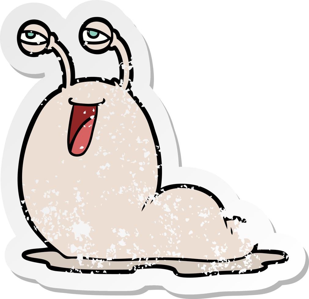 distressed sticker of a gross cartoon slug vector