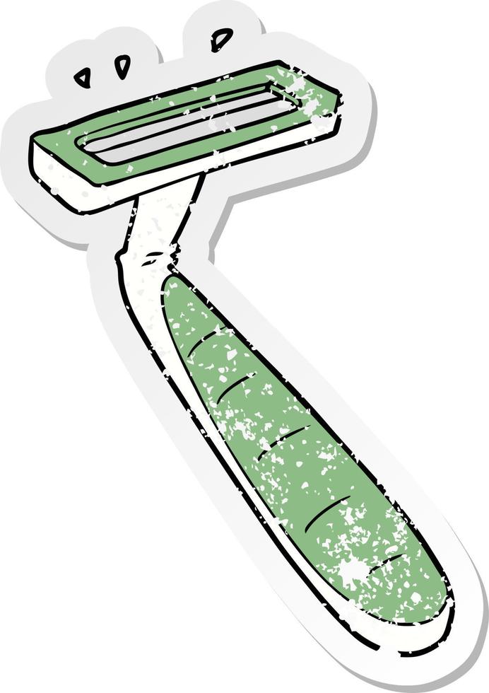 distressed sticker of a cartoon disposable razor vector