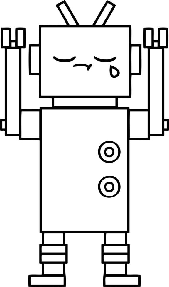 line drawing cartoon crying robot vector
