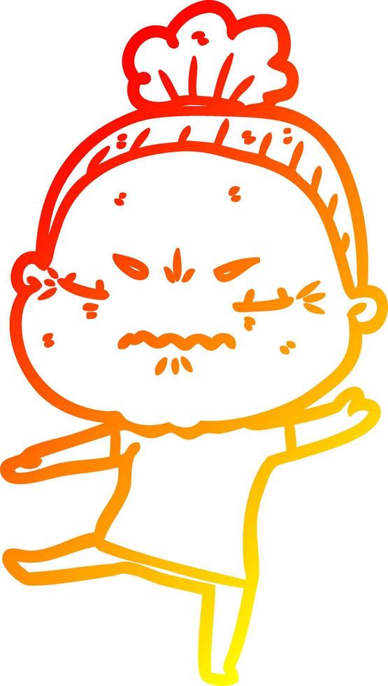 warm gradient line drawing cartoon annoyed old lady vector