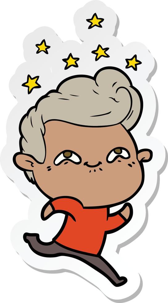 sticker of a cartoon excited man vector