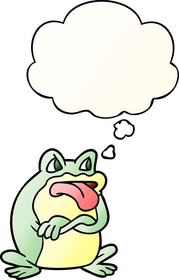 grumpy cartoon frog and thought bubble in smooth gradient style vector