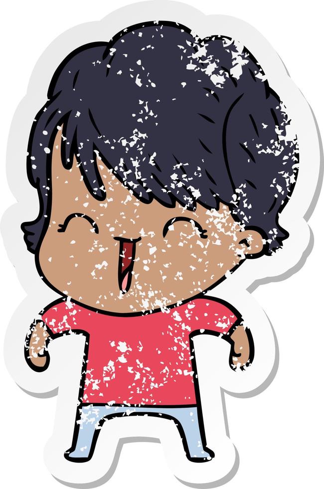 distressed sticker of a cartoon laughing woman vector