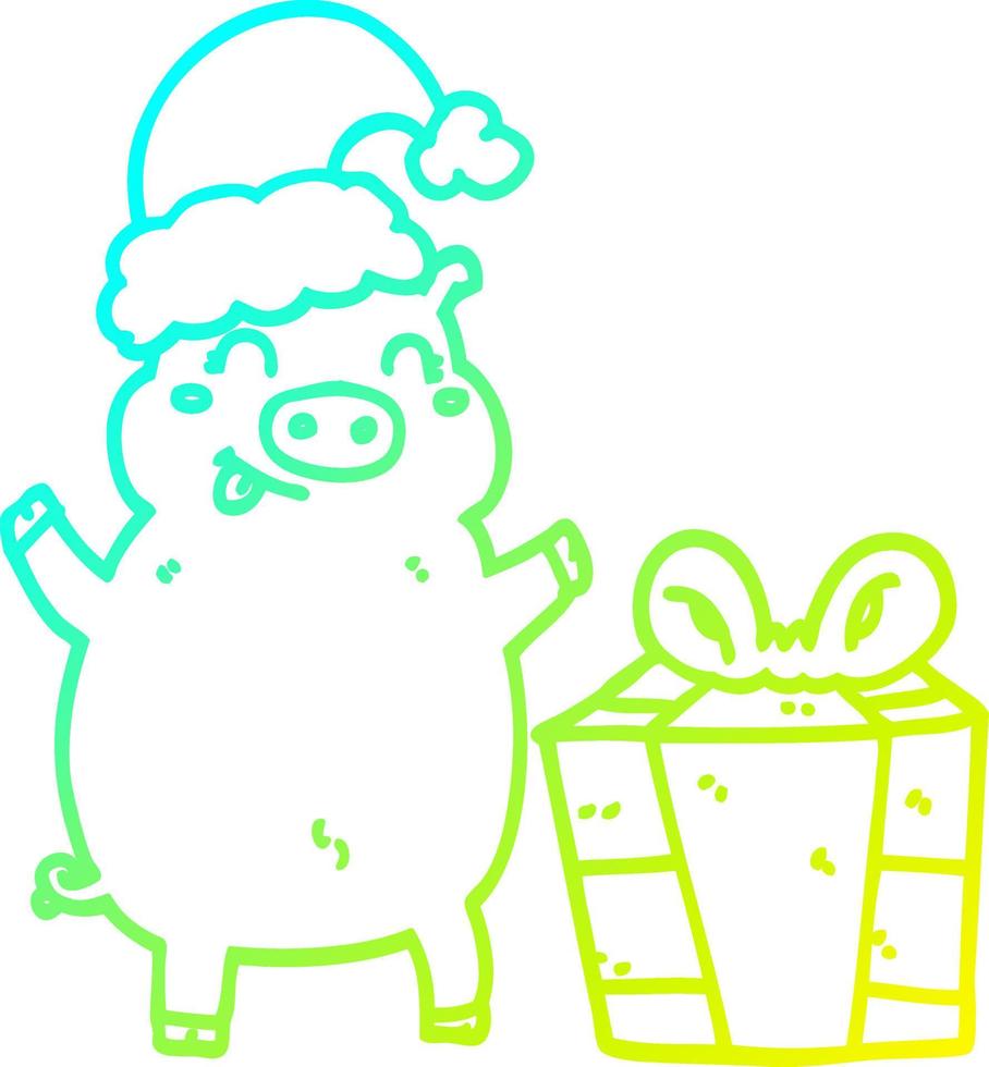 cold gradient line drawing cartoon happy christmas pig vector