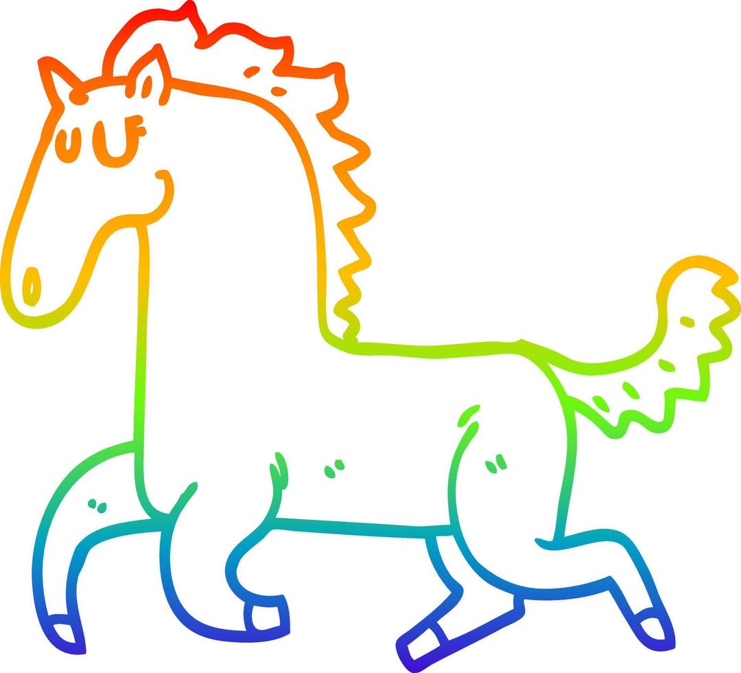 arco iris gradiente línea dibujo dibujos animados corriendo caballo vector