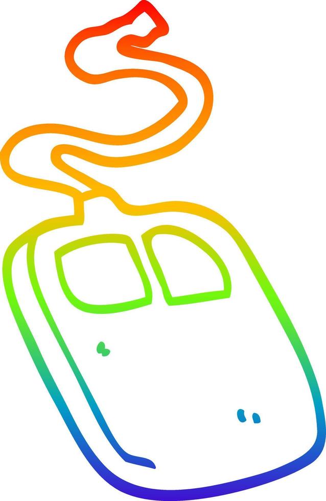 rainbow gradient line drawing cartoon old computer mouse vector
