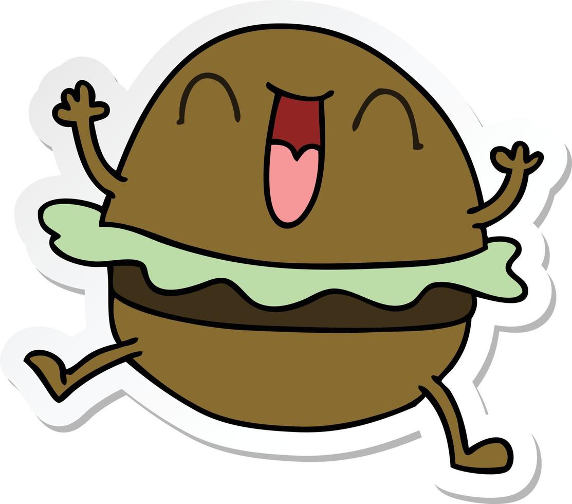 sticker of a quirky hand drawn cartoon happy burger vector