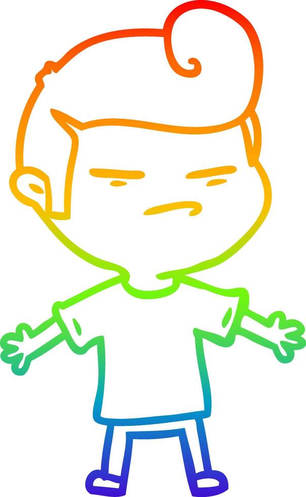 rainbow gradient line drawing cartoon cool guy with fashion hair cut vector