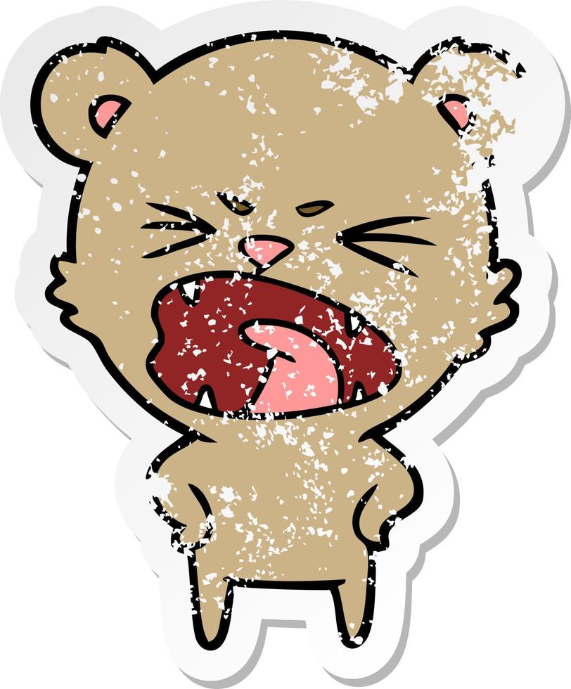 distressed sticker of a angry cartoon bear vector