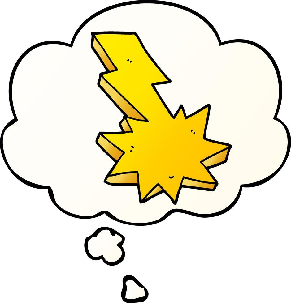 cartoon lightning strike and thought bubble in smooth gradient style vector