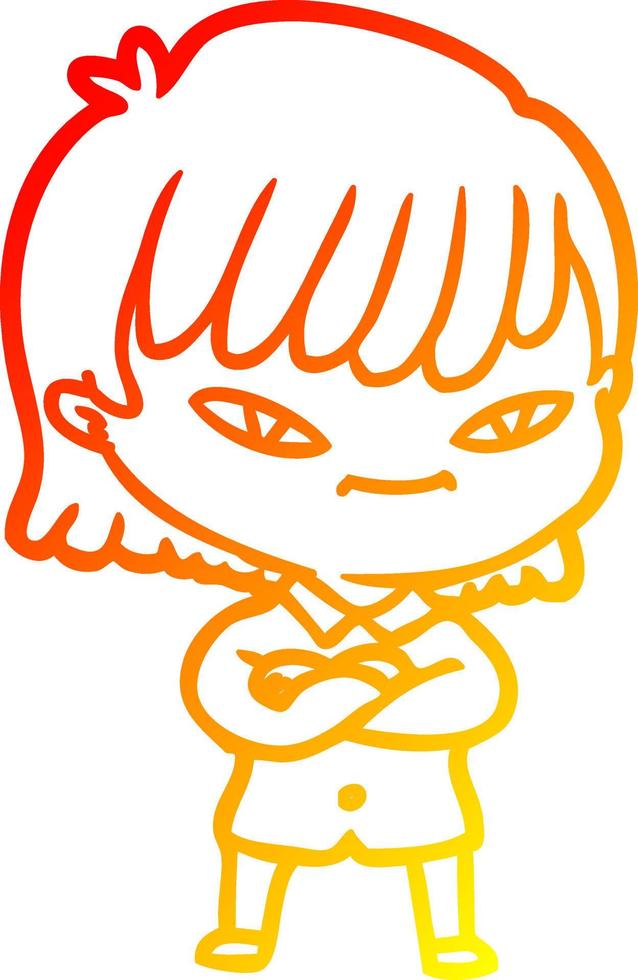 warm gradient line drawing cartoon woman vector