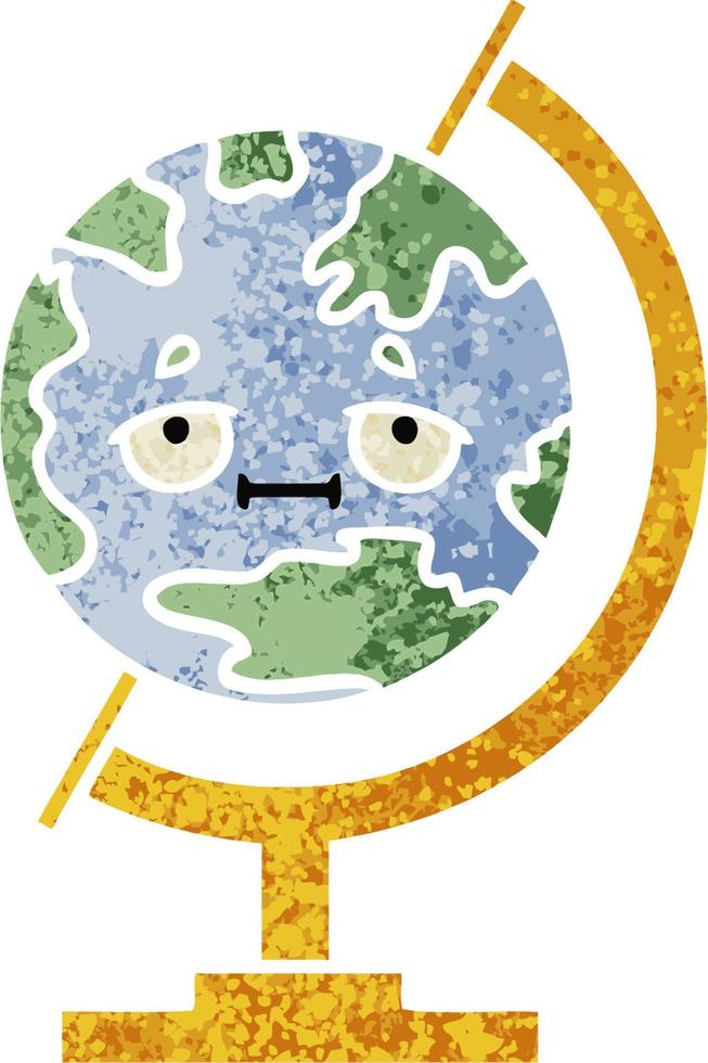 retro illustration style cartoon globe of the world vector