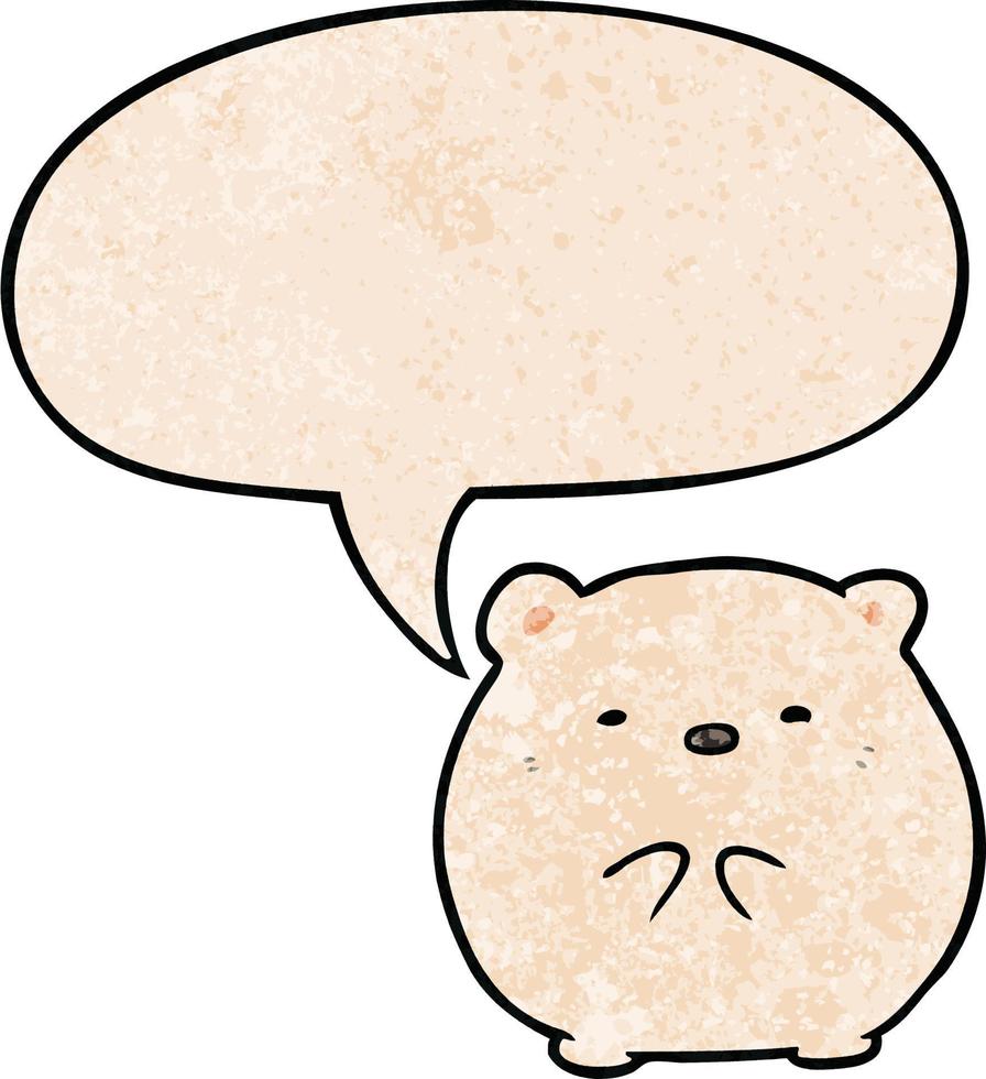 cute cartoon polar bear and speech bubble in retro texture style vector